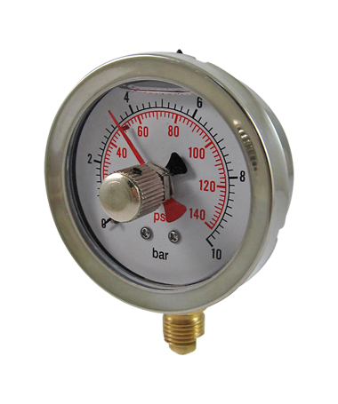 1210B Liquid filled pressure gauge with red pointer
