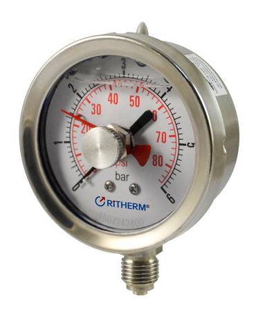 1310B All stainless steel  hydraulic pressure gauge with red pointer